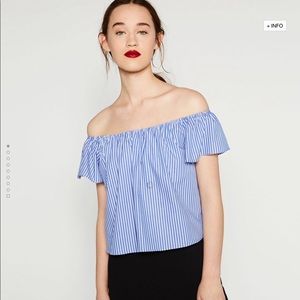 Off The Shoulder Popplin Zara Blue Striped Shirt